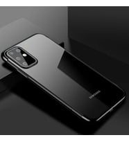 Galaxy S20 Plus Köşeleri Renkli Kamera Korumalı Şeffaf Kılıf (Siyah)