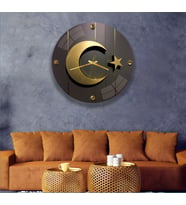 Gold Ay Yıldız Cam Saat - 60 cm