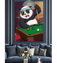 Bilardo Masası Panda Dekoratif Kanvas - Mdf Ahşap Tablo