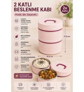 2 Katlı Beslenme Kabı Sızdırmaz Kapaklı Yemek Saklama Kabı