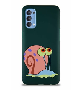 Oppo Reno 4 Soft Premier Kapak Salyangoz Gary Tasarımlı Silikon Kılıf - Yeşil (Şeffaf)