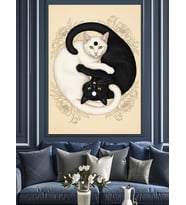 Yin Yang Kedi Felsefesi Dekoratif Kanvas - Mdf Ahşap Tablo