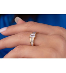 Onseva Kuyumculuk Emerald Kesim Tasarım Yüzük 14 Ayar Altın (Gold)