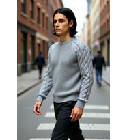 Unisex Casual Regular Fit Bisiklet Yaka Saç Örgü Desenli Kalın Triko Kazak Kış Kombinleri İçin İdeal