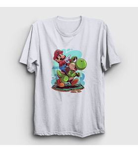 Presmono Unisex Beyaz Yoshi Oyun Super Mario T-Shirt 328013tt