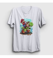 Presmono Unisex Beyaz Yoshi Oyun Super Mario T-Shirt 328013tt