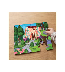 Üniversite Bahçesinde Öğrenciler Tasarımlı 24 Parça Ahşap Çocuk Puzzle MPK1169