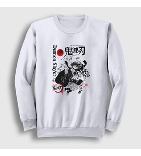 Presmono Unisex Beyaz Tanjiro Nezuko V2 Anime Demon Slayer Kimetsu No Yaiba Sweatshirt 309011tt