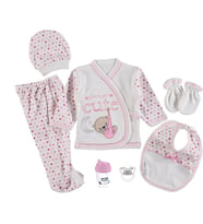 7'li Bebek Zıbın Seti - Cute Baskılı Emzikli (Pembe)
