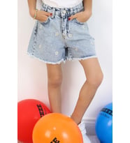 Breeze Kız Çocuk Şort Jean Papatya Nakışlı Paçası Püskül Detaylı 5-9 Yaş, Açık Mavi