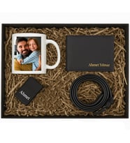 Kişiye Özel Premium Fotoğraf Tasarımlı Kupa Bardak Cüzdan Kemer Çakmak Özel Hediye Seti
