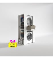 Kenzlife çamaşır-kurutma makinesi dolabı umare byz 187*110*60 çekmeceli raflı + tekli duvar rafı hediye (Beyaz)