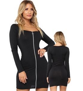 Fermuarlı Mini Elbise (Siyah)