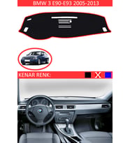 BMW 3 E90-E93 2005-2013 İçin Uygun Torpido Koruma Halısı Siyah Kenar Renk Kırmızı