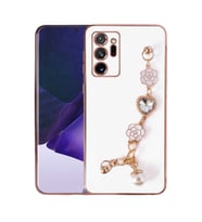 Samsung Galaxy Note 20 Ultra Kılıf El Askılı Tutamaçlı Kamera Korumalı Renkli Gold Kenar Silikon Kapak (Beyaz)