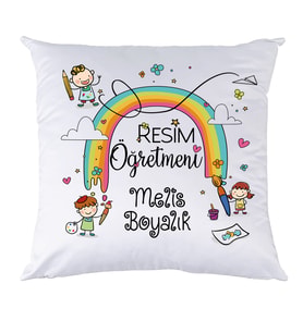 Biresimden Resim Öğretmenine Öğretmenler Günü Hediyesi İsimli Yastık