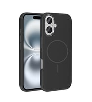 Apple iPhone 16 Uyumlu Kılıf M-Safe Şarj Özellikli Metal Kamera Çerçeveli Zore Edi Silikon Kapak (Siyah)