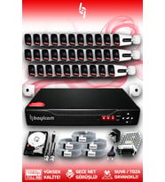 Bayicam 32 Kameralı Zebra 32 Dış Kamera Set 100 GB 5 MP Full HD Gece Görüşlü Güvenlik Kamerası Sistemi