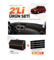 DACIA SANDERO STEPWAY (2015-2021) Uyumlu Torpido Örtüsü + Deri Bagaj Çantası + Sticker Seti - Siyah Kahverengi
