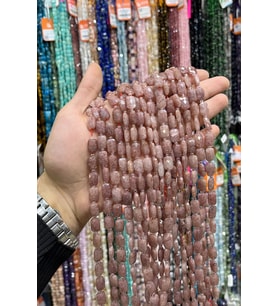 Çilek Kuvars Taşı Fasetli Yassı Dikdörtgen Kesim 8x12mm Doğal Taş Dizi