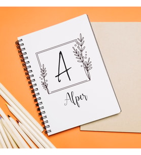 Baş Harfli İsim Tasarımlı Defter Kişiye Özel