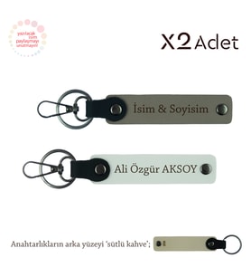 Yeni Evlilere Romantik Sürpriz, İsimli 2’li Anahtarlık Hediye Takımı, Kül Gri-Beyaz-Sütlü Kahve