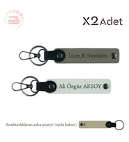 Yeni Evlilere Romantik Sürpriz, İsimli 2’li Anahtarlık Hediye Takımı, Kül Gri-Beyaz-Sütlü Kahve