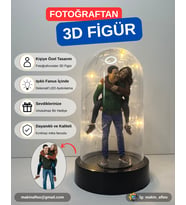 Işıklı) Fanus İçinde Kişiye Özel 3D 2 Kişilik Figür (15cm)
