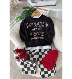 Snacks Love Damalı Erkek Çocuk 3'lü Takım - Siyah