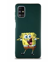Samsung Galaxy M51 Soft Premier Kapak Sünger Bob Tasarımlı Silikon Kılıf - Yeşil (Şeffaf)