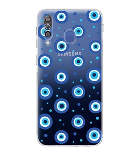 PrintiFy Samsung Galaxy M30 ile Uyumlu Nazar Boncuğu 1 Baskılı Kamera Korumalı Şeffaf Silikon Kılıf