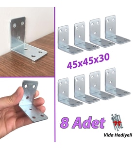 8 Adet Mobilya Eşya Dolap Duvar Sabitleyici Köşe Bağlantı L Demir Gönye Deprem Güvenliği 45x45x30mm (Krom)