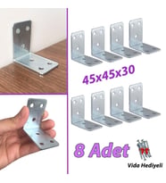8 Adet Mobilya Eşya Dolap Duvar Sabitleyici Köşe Bağlantı L Demir Gönye Deprem Güvenliği 45x45x30mm (Krom)