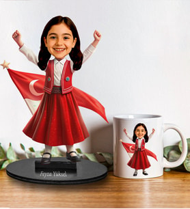 Kişiye Özel 23 Nisan Tasarımlı Kız Çocuğu Karikatür Biblo Ve Kupa Hediye Seti 265