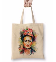 Frida Kahlo Renkli Çiçekli Bez Çanta Uzun Saplı