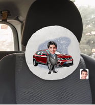 BK Gift Kişiye Özel Plakalı Erkek Nissan Qashqai Karikatürlü Yuvarlak Araç Koltuk Yastığı-2