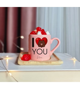 I Love You ( Seni Seviyorum ) Tasarımlı Kişiye Özel Pembe Türk Kahvesi Fincanı