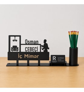 İç Mimar Masa İsimliği - Kişiye Özel, Mesleklere Özel İsimlik - Metal Ofis İsimliği, Kalemlik ve Kartlık Seti- Yeni İş, Terfi Hediyesi