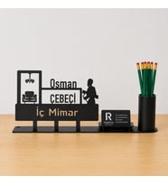 İç Mimar Masa İsimliği - Kişiye Özel, Mesleklere Özel İsimlik - Metal Ofis İsimliği, Kalemlik ve Kartlık Seti- Yeni İş, Terfi Hediyesi