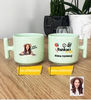Kişiye Özel Karikatürlü Kadın Bankacı Pastel T Kupa Kadın Bankacıya Hediye (Yeşil)