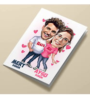 Kişiye Özel Romantik Mutlu Aşıklar Karikatürlü Tebrik Kartı