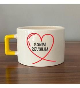 Canım Sevgilim Baskılı Sarı Kulplu C Fincan