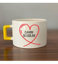 Canım Sevgilim Baskılı Sarı Kulplu C Fincan