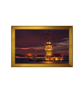 Kız Kulesi ve Gece Motifli Kanvas Tablo 50 x 70 cm Gold Çerçeve
