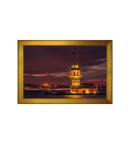 Kız Kulesi ve Gece Motifli Kanvas Tablo 50 x 70 cm Gold Çerçeve