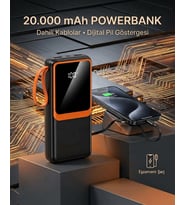 20000 mAh Yüksek Kapasiteli Powerbank Dahili Kablolu Dijital Göstergeli Taşınabilir Şarj Cihazı