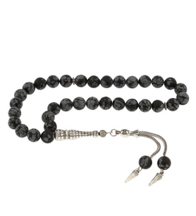 Doğal Taşlı Obsidyen Taşlı Gümüş Tesbih (Bej)