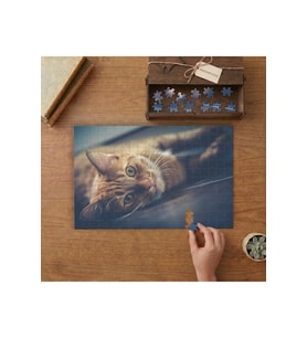 Yatan Sevimli Sarı Kedi Tasarımı 240 parça Ahşap Puzzle Ahşap Kutuda MP03105