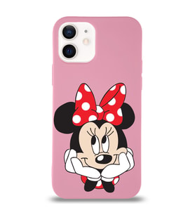 Apple iPhone 12 Uyumlu Lansman Kılıf Minnie Mouse Tasarımlı Altı Kapalı İçi Kadife Kaplı  Kapak (Şeffaf)