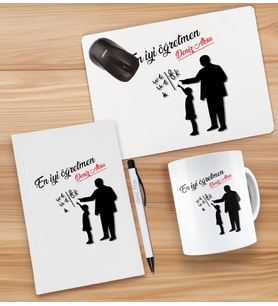 BK Gift Kişiye Özel İsimli Öğretmenler Günü Tasarımlı Defter, Tükenmez Kalem, Kupa ve Mousepad Hediye Seti - 12, Öğretmene Hediye, Öğretmenler Günü